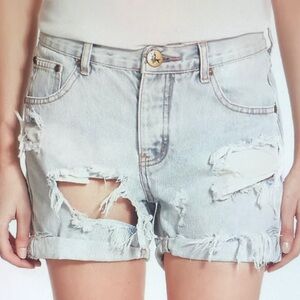 Distressed Light Blue Denim Shorts